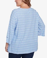 Ruby Rd. Plus Size Ribbon Stripe Laced Sleeve Top