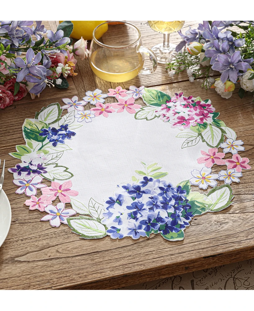 Elrene Hydrangea Cutwork Fabric Placemat, 15" Round