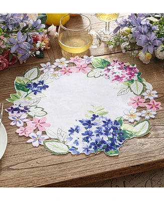 Elrene Hydrangea Cutwork Fabric Placemat, 15" Round