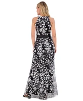 Eliza J Petite Floral-Embroidered Sleeveless Gown