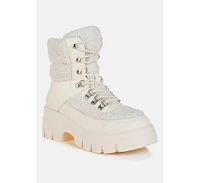 London Rag Wellerman Faux Fur Detail Chunky Hiker Boots