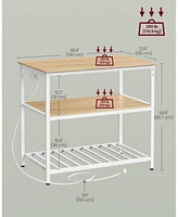 Slickblue Kitchen Island with 3 Shelves, Kitchen Shelf with Power Strip, Large Worktop, Stable Steel Structure, Industrial, Easy to Assemble