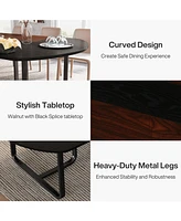 Tribesigns 70.86" Modern Oval Dining Table with Walnut and Black Finish Splicing Board, Curved Kitchen Tables for 6-8, Large Dining Room Table with St