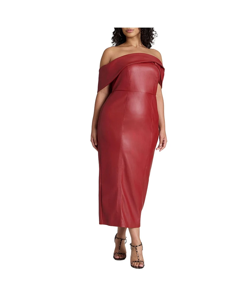 Eloquii Plus Fold Over Faux Leather Midi Dress