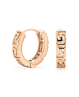 Bling Jewelry European Greek Key Design Two Tone Twist Braid Wide Huggie Hoop Earrings Yellow Rose Gold Plated .925 Sterling Silver