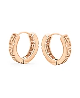 Bling Jewelry European Greek Key Design Two Tone Twist Braid Wide Huggie Hoop Earrings Yellow Rose Gold Plated .925 Sterling Silver