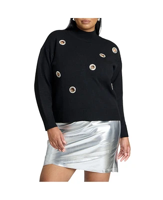 Eloquii Women's Plus Size Oversized Grommet Sweater