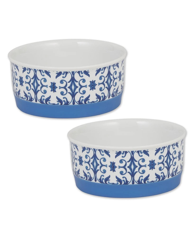 Bone Dry Portuguese Blue Tile Pet Bowl Set/2