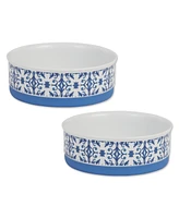 Bone Dry Portuguese Blue Tile Pet Bowl Set/2