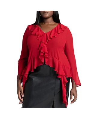 Eloquii Women's Plus Ruffle Trim Blouse