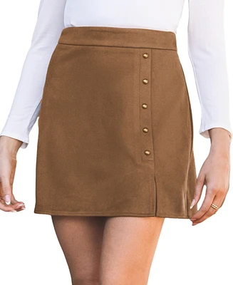 Cupshe Women's Camel Faux Suede Studded Split Hem Mini Skirt