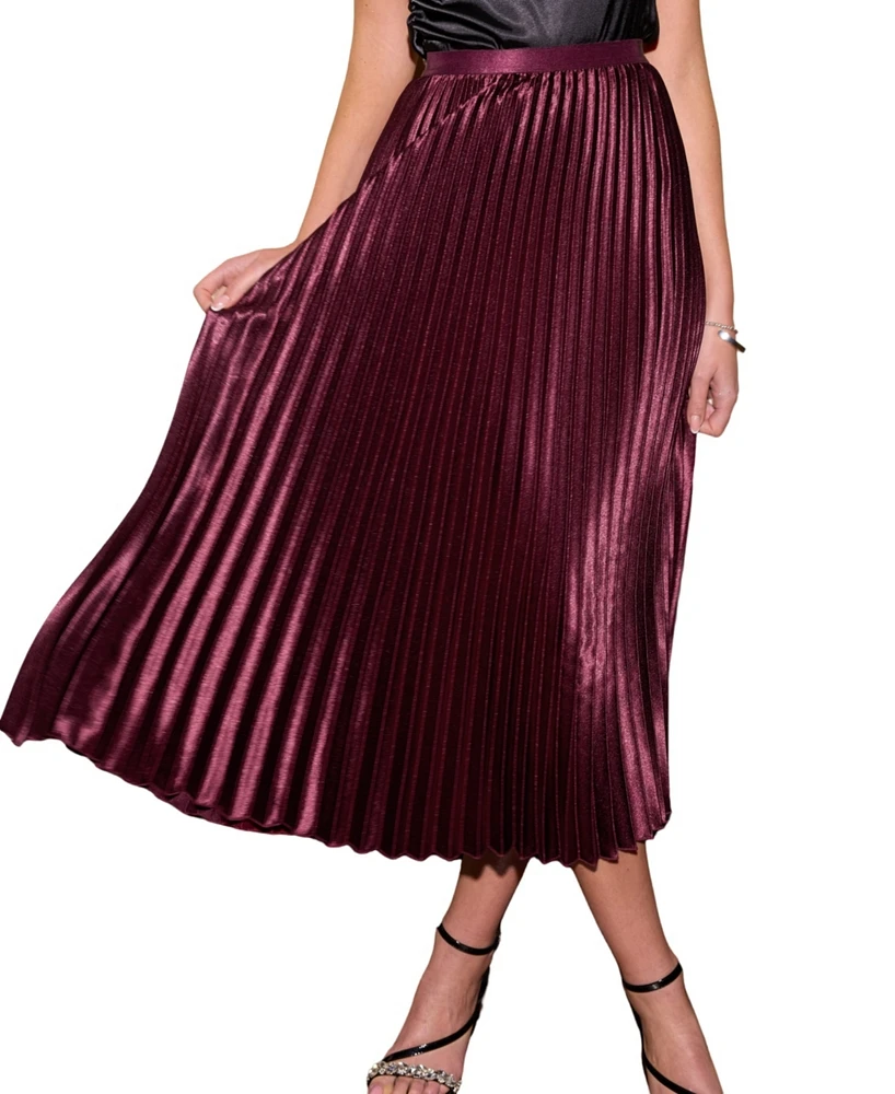 Cupshe Women's Red Satin Pleated Midi Skirt