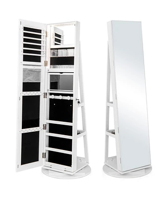 Gouun 360 Rotating Mirrored Jewelry Cabinet Armoire 3 Color Led Modes Lockable