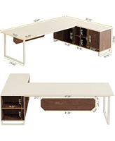 Tribesigns 70.8" Executive Desk with 55" File Cabinet, Modern L Shaped Computer Storage Shelves and Large f