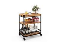 Slickblue Modern Metal Wood Shelf Kitchen Serving Bar Cart with Removable Top Tray