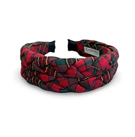 Blushing Braid Headband - Red + Green Plaid