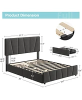 gaomon Full Size Bed Frame with Adjustable Headboard and 4 Storage Drawers