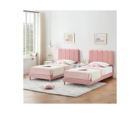 gaomon Pink Twin Bed Frame, Velvet Upholstered Platform Bed Frame with Headboard, Strong Wooden Slats, Noise-Free,No Box Spring Needed, Easy Assembly