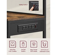 Slickblue Bakers Rack with Power Outlet – Microwave Stand & Coffee Bar with 4 Ac Outlets, Adjustable Shelves, 8 S-Hooks, Basket & Spice Racks