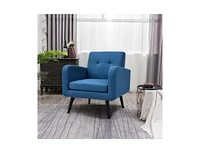 Slickblue Mid-Century Modern Linen Upholstered Accent Chair with Wooden Legs