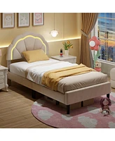 Gouun Upholstered Led Bed Frame with Adjustable Flower Headboard and Metal Support Feet-Twin Size