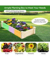 Costway Raised Garden Bed Fir Wood Wooden Square Wood Planter Box for Flower Outdoor