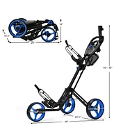 Gymax 3 Wheels Foldable Golf Push Pull Cart Trolley w/ Mesh Bag Foot Brake