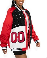 Gameday Couture Women's Scarlet/Black San Francisco 49ers Oversized Hot Shot Rhinestone Throwback Full-Snap Varsity Bomber Jacket