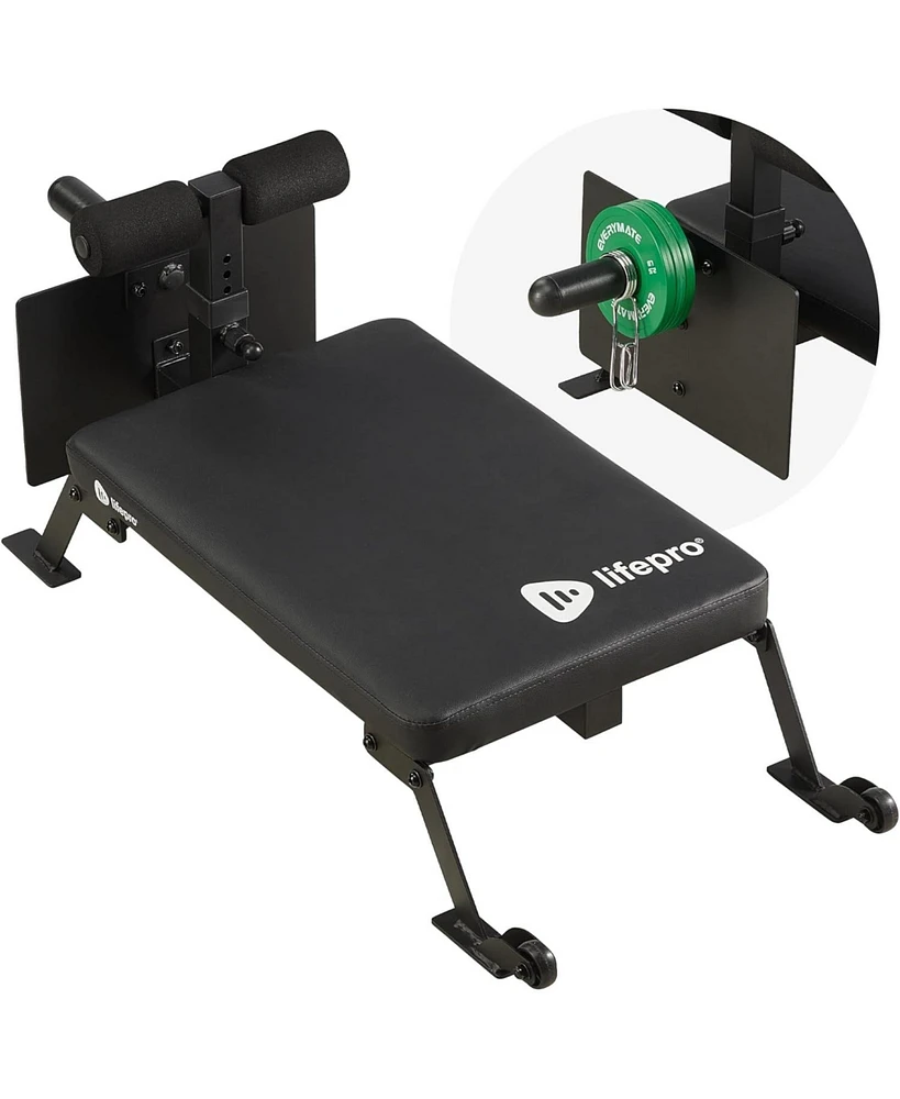 LifePro Nordic Curl Workout Bench - Hamstring and Glute Machine with Wheels for 1-Foot and 2-Foot Plates.