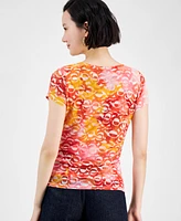 I.n.c. International Concepts Women's Scoop-Neck Ruched Mesh Top, Exclusively at Macys