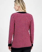 T Tahari Women's Check Contrast-Trim V-Neck Cardigan