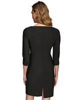 Donna Karan New York Women's Asymmetric-Neck Elbow-Sleeve Dress