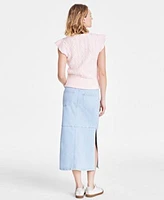 On 34th Womens Cable Knit Flutter Sleeve Sweater Split Seam Denim Midi Skirt Exclusively At Macys