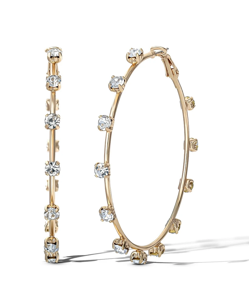 Jessica Simpson Gold-Tone Crystal-Studded Elegant Statement Hoop Earrings