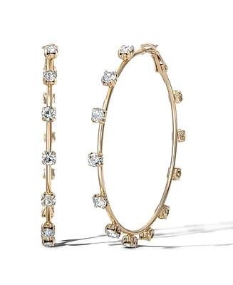 Jessica Simpson Gold-Tone Crystal-Studded Elegant Statement Hoop Earrings