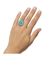 Jessica Simpson Silver-Tone Floral Turquoise Petite Cluster Ring