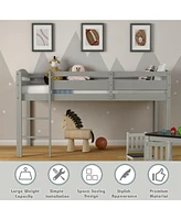 Gouun Wooden Twin Low Loft Bunk Bed with Guard Rail and Ladder