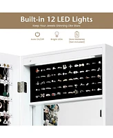 Gouun Lockable Wall Door Mounted Mirror Jewelry Cabinet w/Led Lights
