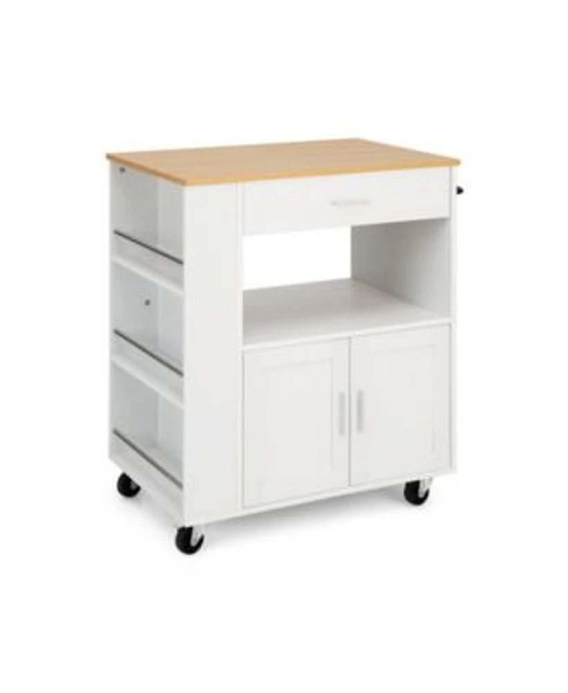 Gouun Rolling Kitchen Trolley with 3 Spice Racks Drawer Open Shelf