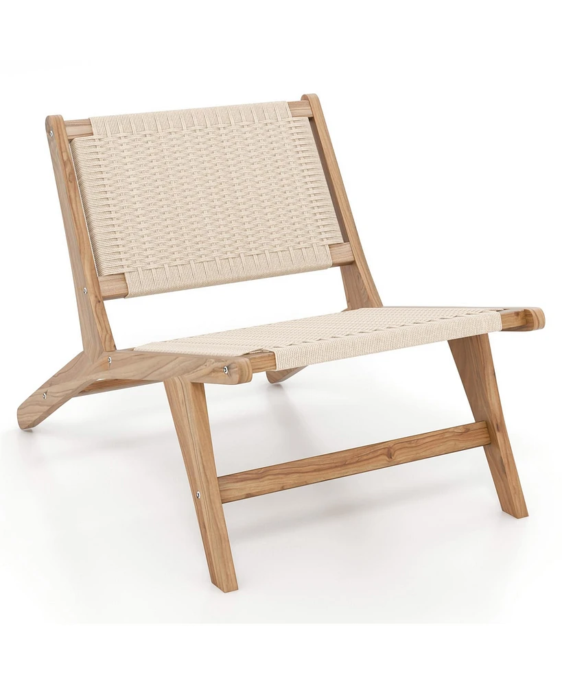 Gouun Teak Wooden Chair with Braided Rope Seat and Backrest for Backyard