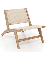 Gouun Teak Wooden Chair with Braided Rope Seat and Backrest for Backyard