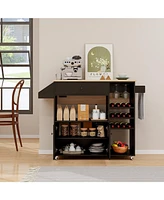 Gouun Drop Leaf Mobile Kitchen Island Cart with Power Outlet and Adjustable Shelf