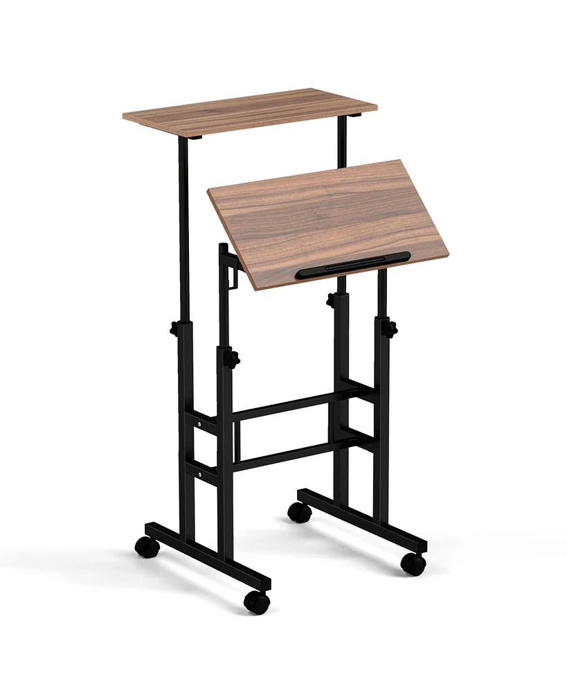 Gouun Height-adjustable Mobile Standing Desk with Split Top and Adjustable Angle