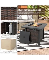 Costway 7PCS Patio Rattan Furniture Set Fire Pit Table Cover Glass Top Cushion