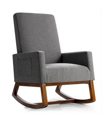 Gouun Rocking High Back Upholstered Lounge Armchair with Side Pocket