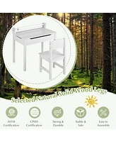 Gouun Wooden Kids Table and Chair Set with Storage and Paper Roll Holder