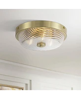 Regency Hill Carmine 12" Modern Flush-Mount Ceiling Light Fixture Kitchen Foyer Hallway Bowl Round Clear Brass Finish Glass Bedroom Bathroom Entryway