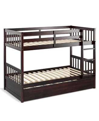 Twin Over Twin Bunk Bed with Pull-out Trundle and Ladder