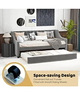 Gouun Twin Size Daybed with Trundle Sofa Bed with Curved Armrests and Backrest