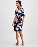 Connected Petite Printed Elbow-Sleeve Sheath Dress